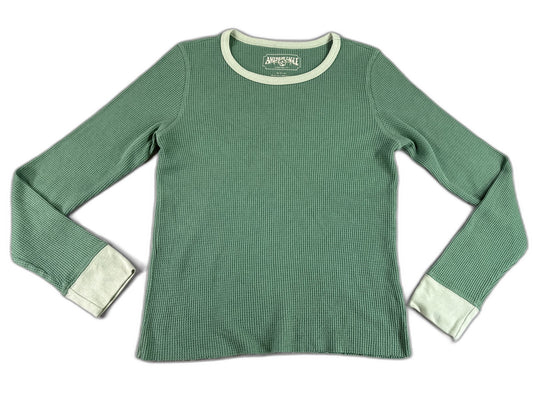 American Eagle Womens Waffle Knit Thermal Long Sleeve Crewneck M Shirt Green