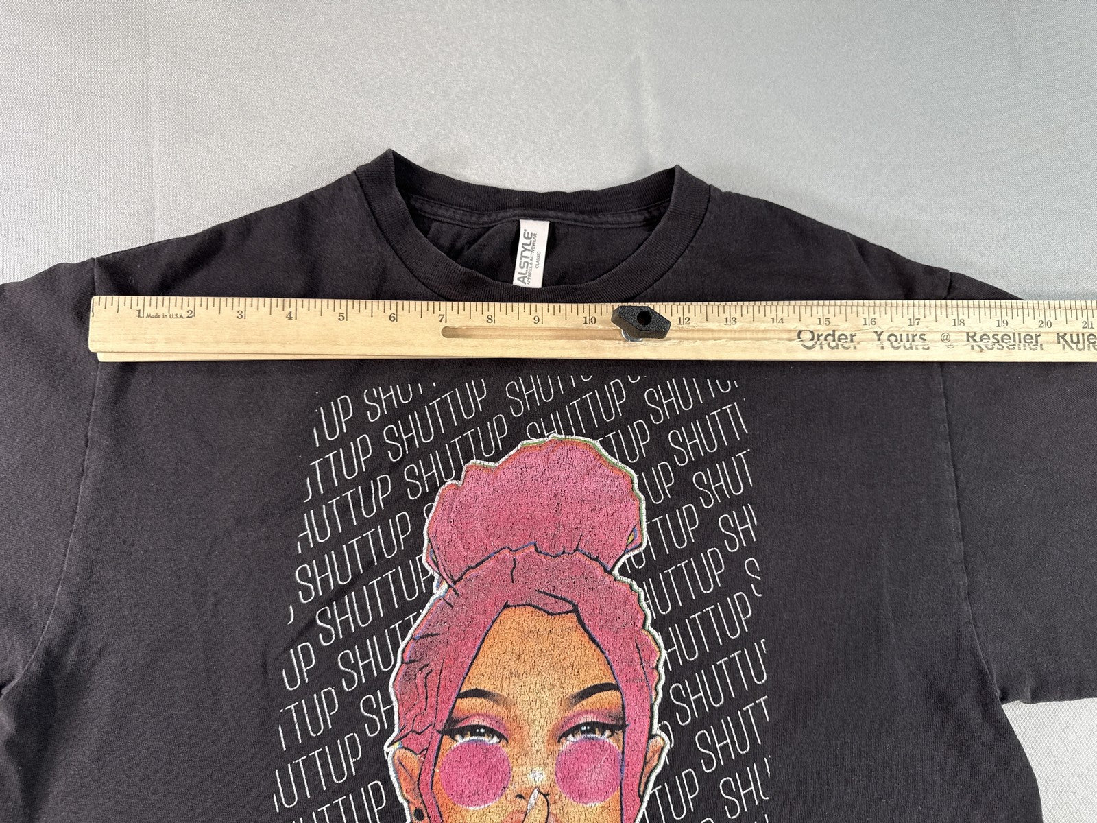 ALSTYLE Shut Up Graphic Tee Oversized Black Cotton Short Sleeve Crewneck Men M