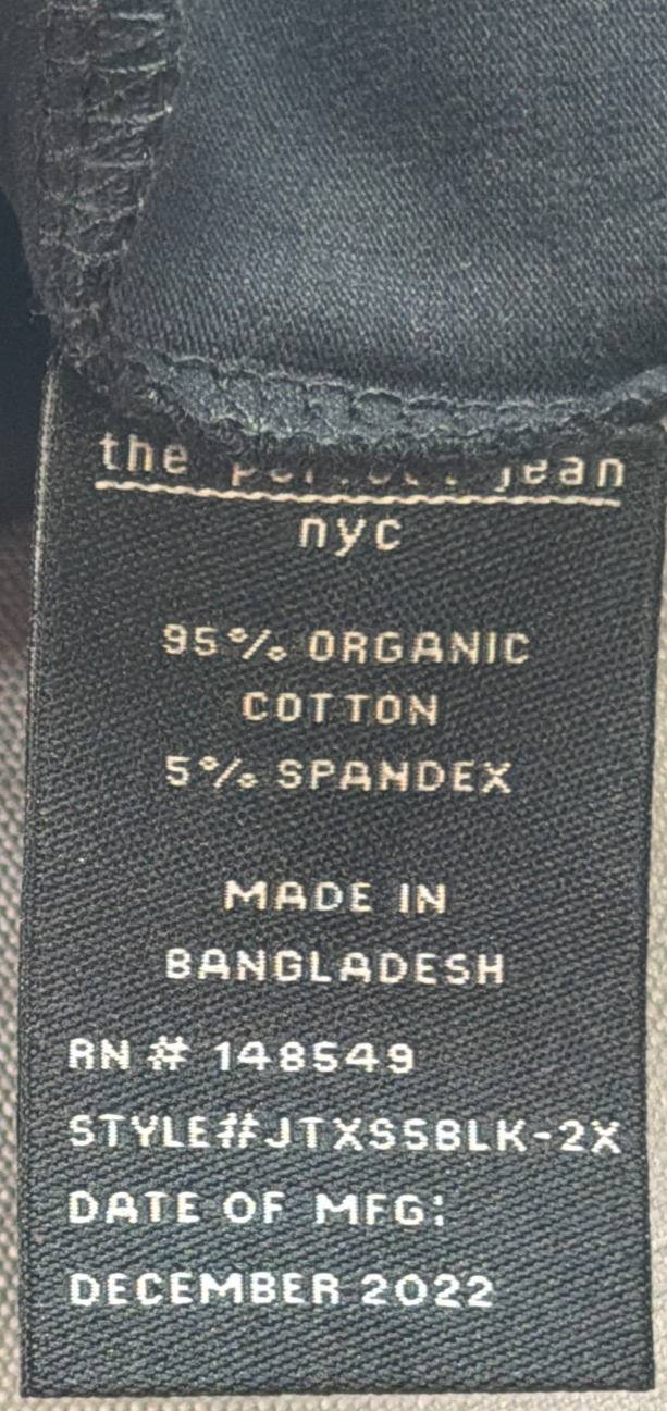 Perfect Jean NYC Black T Shirt Mens 2X Organic Cotton Stretch Crew Neck Tee