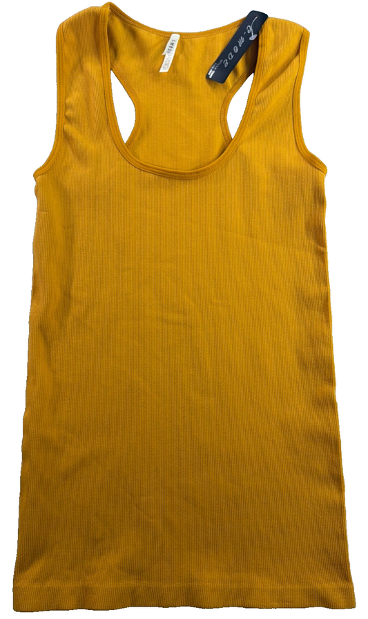 C-Mode Ribbed Racerback Tank Top Mustard Yellow Nylon Spandex Scoop Neck NWT