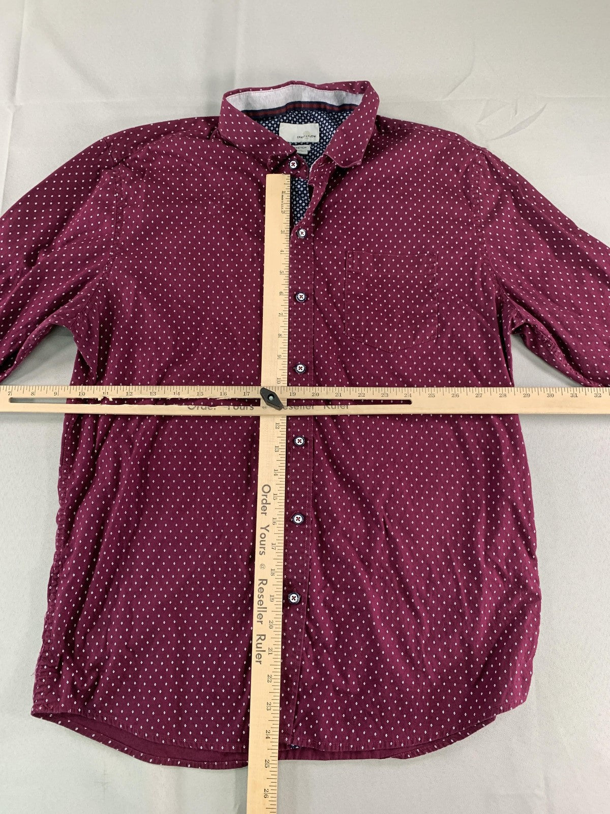 Craft + Flow Shirt Mens Large Cranberry Diamond Print Stretch Button Down LS