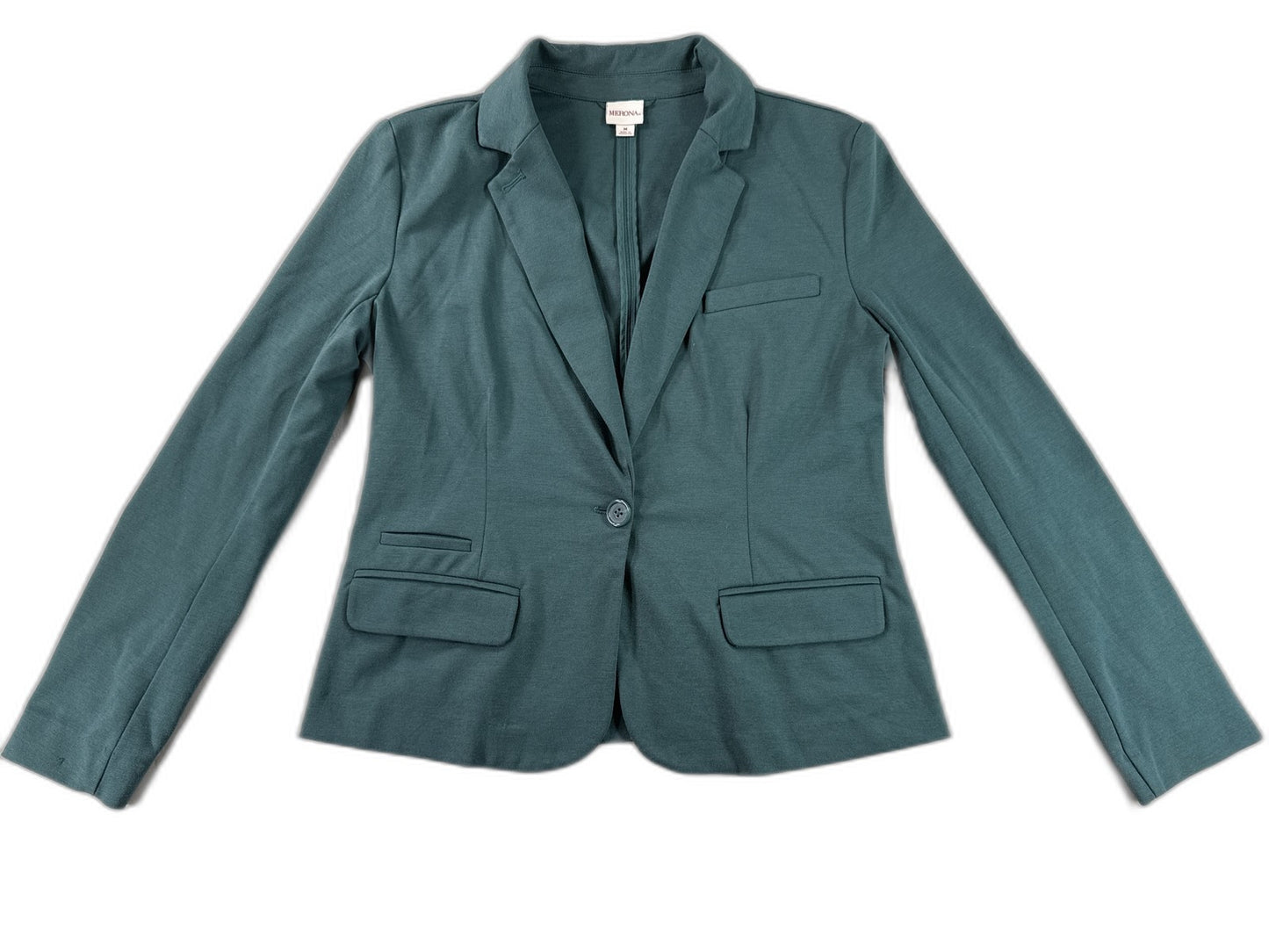 Merona Tailored Blazer M Teal Polyester Fit Notch Lapel Long Sleeve Single Solid