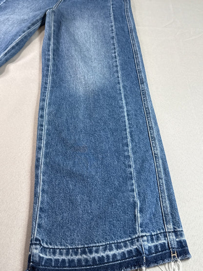High Waist Wide Leg Jeans Womens S Baggy Frayed Hem Medium Wash Blue Denim SEMIR