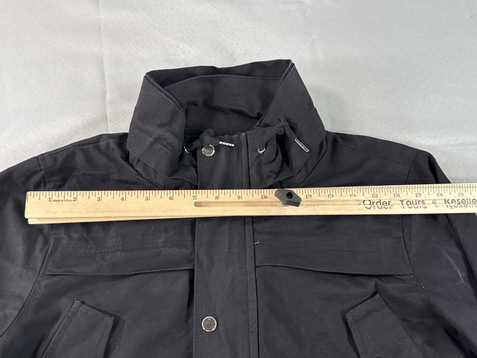 TOP THREADS Utility Jacket Mens Black Canvas Hooded Heavy Duty Snap Closure L