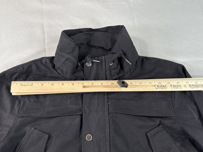 TOP THREADS Utility Jacket Mens Black Canvas Hooded Heavy Duty Snap Closure L