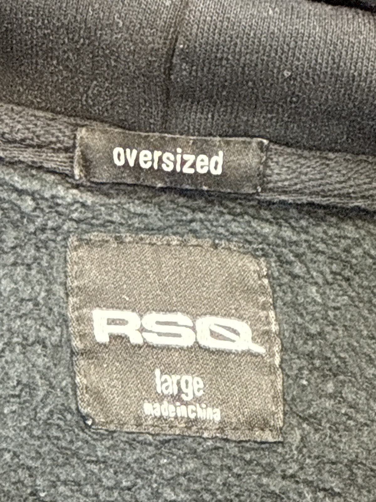 RSQ Pullover Hoodie Large Black Fleece Unisex Regular Fit Long Sleeve Kangaroo