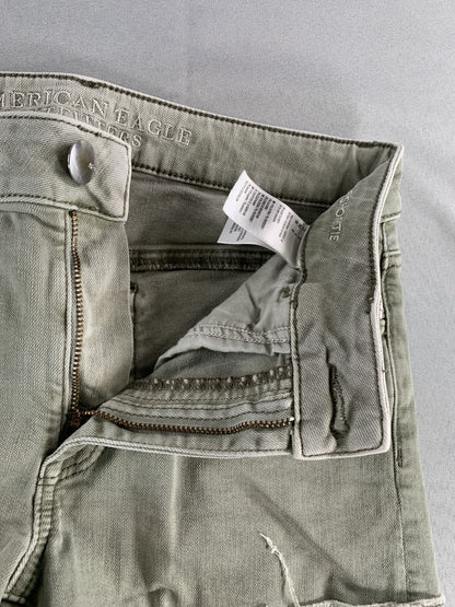 American Eagle Shorts Womens 4 Green Super Super Stretch Distressed Denim Cutoff