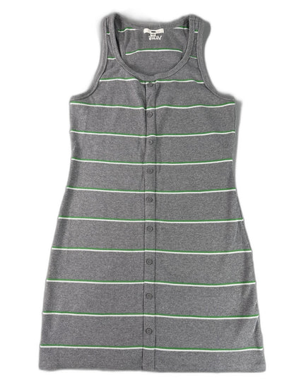 Vans Striped Scoop Neck Sleeveless Dress Womens M Grey Cotton Blend Button Black