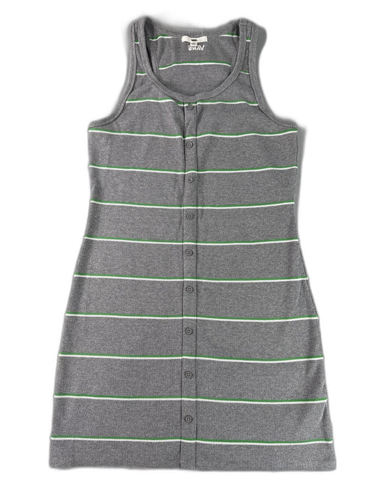 Vans Striped Scoop Neck Sleeveless Dress Womens M Grey Cotton Blend Button Black