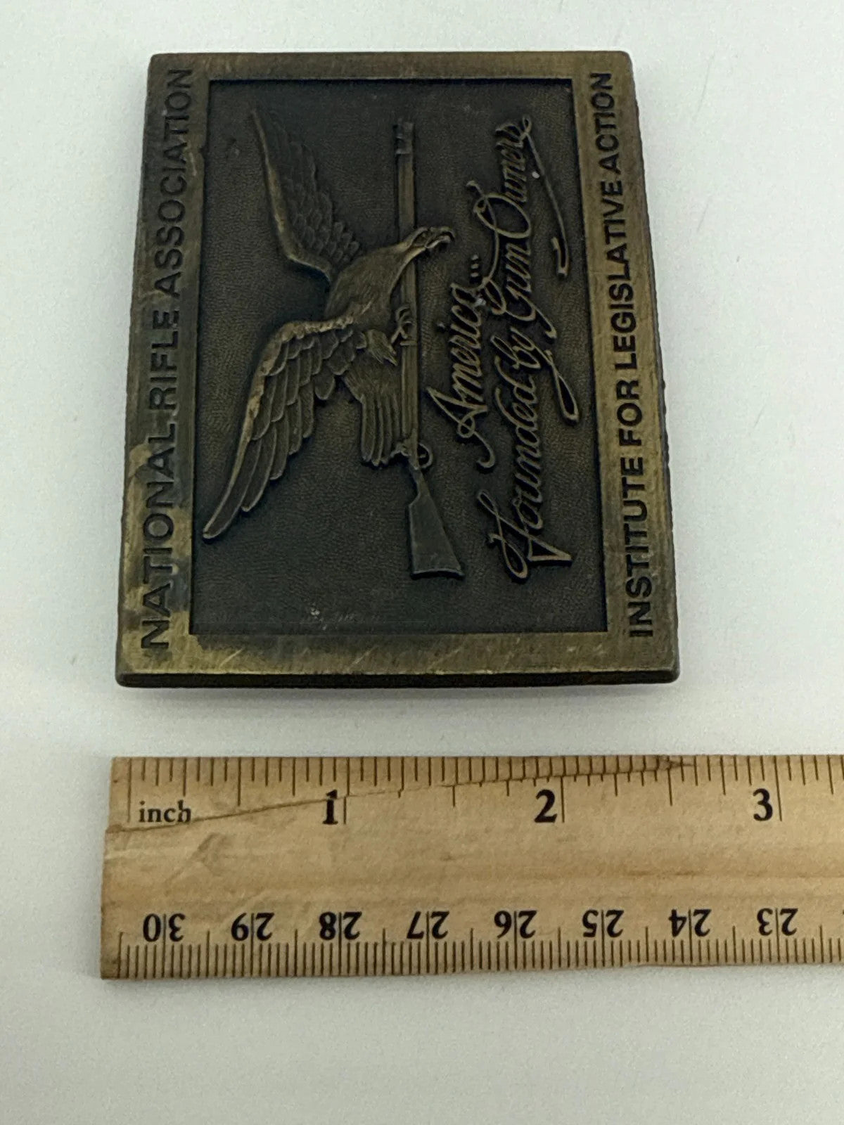 Vintage NRA Belt Buckle America Founded by Gun Owners Eagle Rifle Brass USA 1841