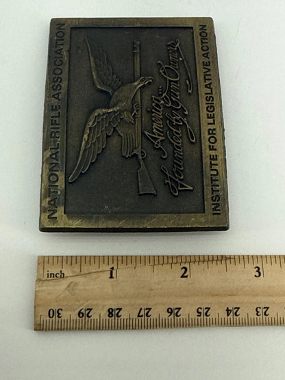 Vintage NRA Belt Buckle America Founded by Gun Owners Eagle Rifle Brass USA 1841