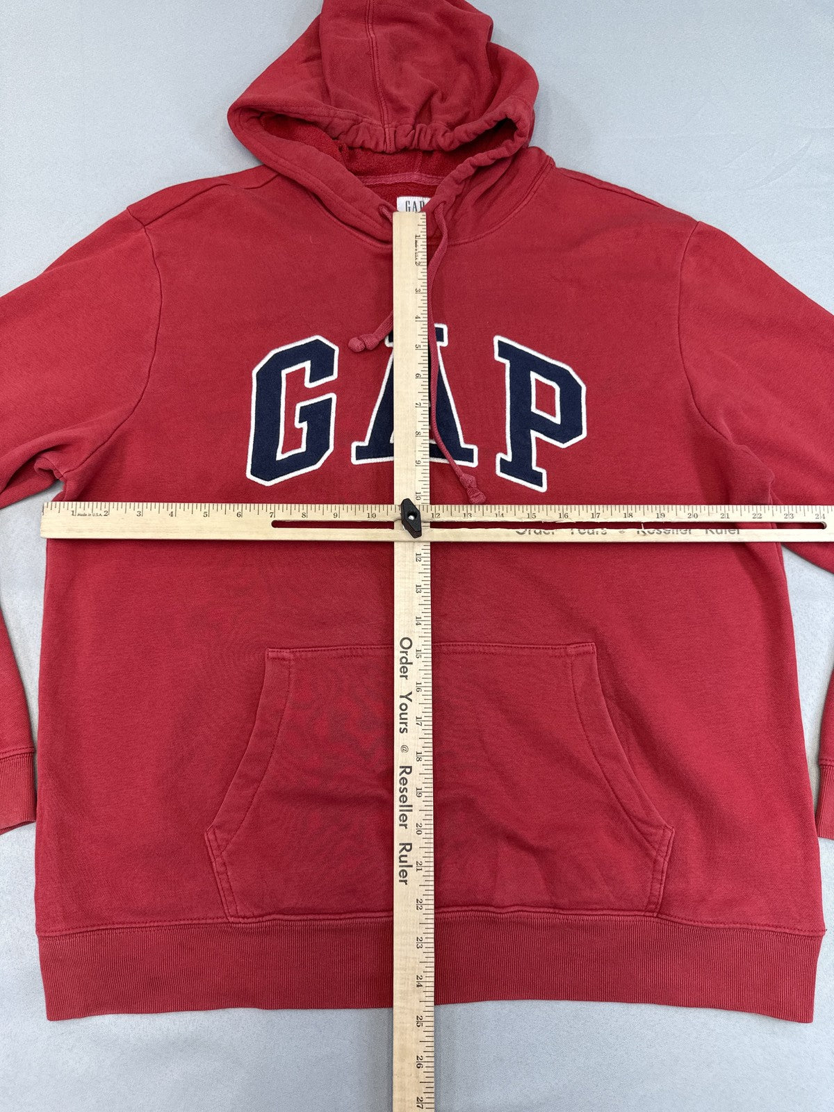 GAP Logo Pullover Hoodie Sweatshirt L Red Cotton Blend Long Sleeve Graphic