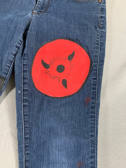 Ann Taylor Loft Jeans Womens 10 Blue Naruto Akatsuki Hand Painted Anime Art Red
