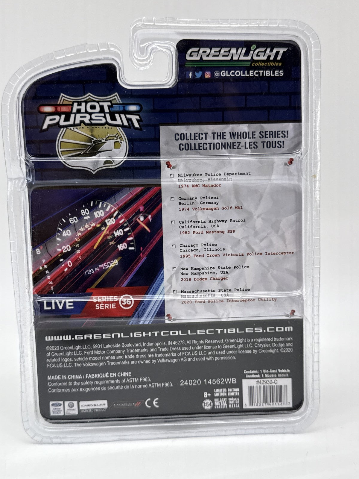 GreenLight Hot Pursuit Ford Mustang Police Car Die Cast Vehicle 1:64 Diecast CHP