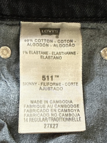 Levi's 511 Straight Fit Jeans 27X27 Black Cotton Elastane Regular Classic