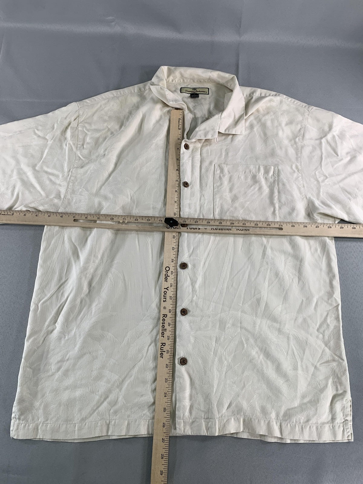 Tommy Bahama Shirt Mens XL Beige Silk Relax Button Up Palm Tree Camp Casual 100