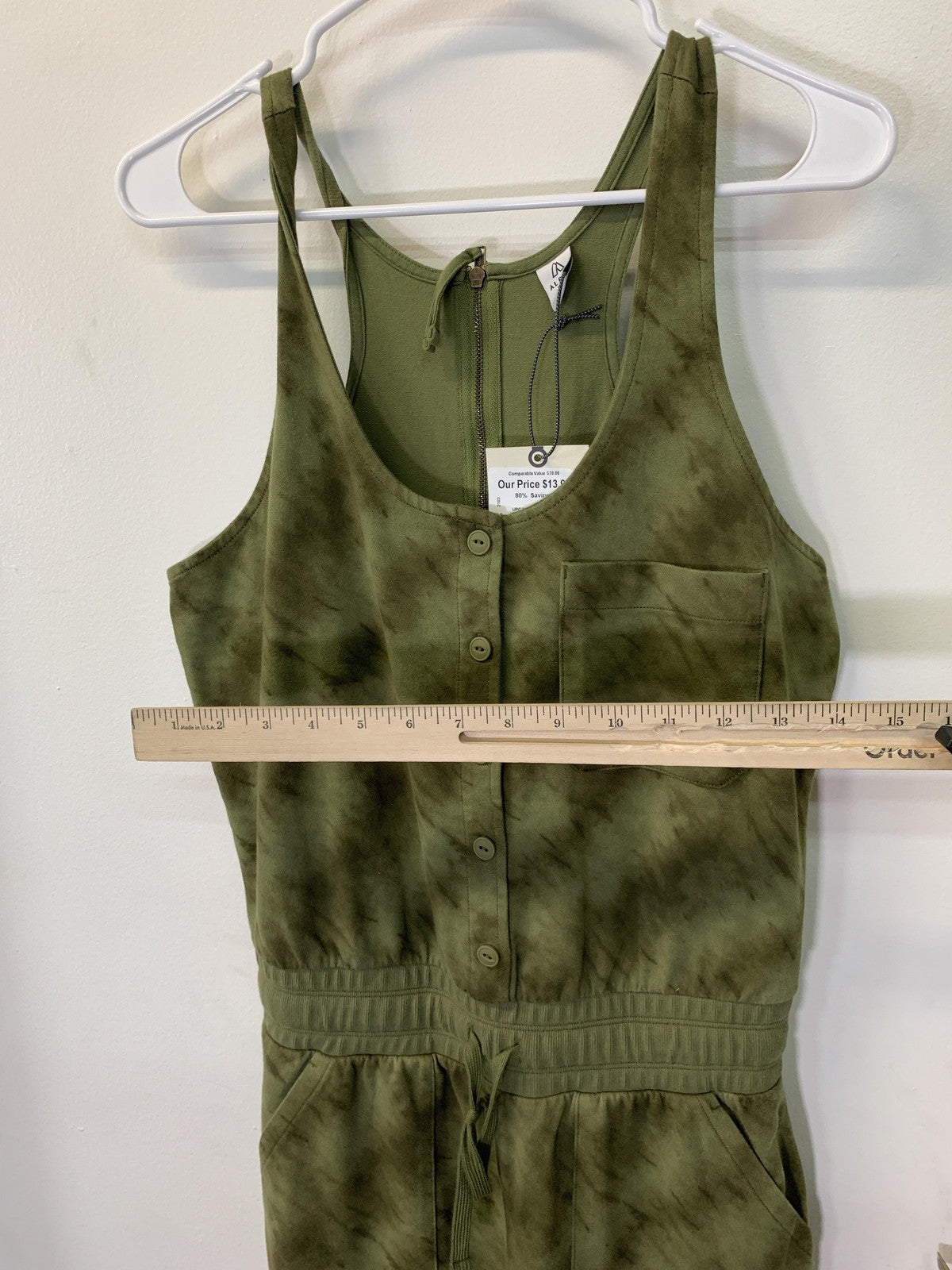 Alpine Design Jumpsuit Womens Small Olive Ranger Tie Dye Sleeveless Button Zip