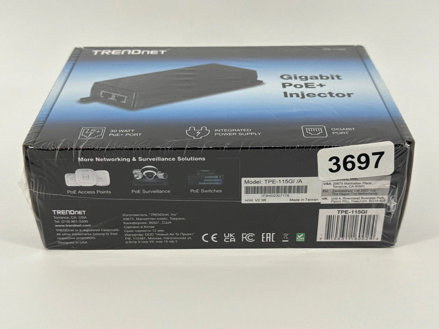 TRENDnet TPE-115GI/A Gigabit PoE+ Injector 30W Full Duplex Network Adapter NEW
