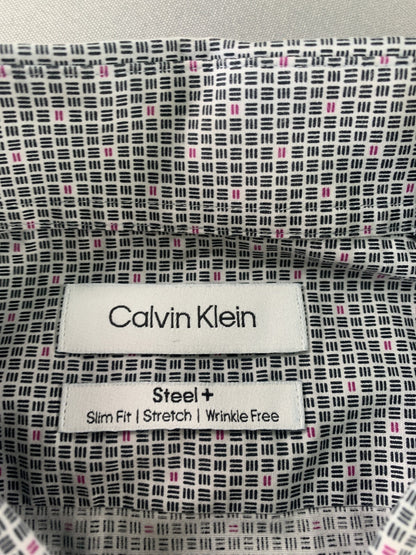 Calvin Klein Shirt Mens XL Slim Fit Gray Steel+ Stretch Wrinkle Free Dress Top