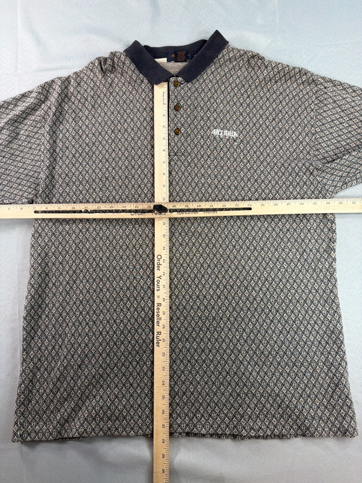 Antigua Golf Men 3XL Gray Diamond Jacquard Polo Shirt 100% Cotton Short Sleeve