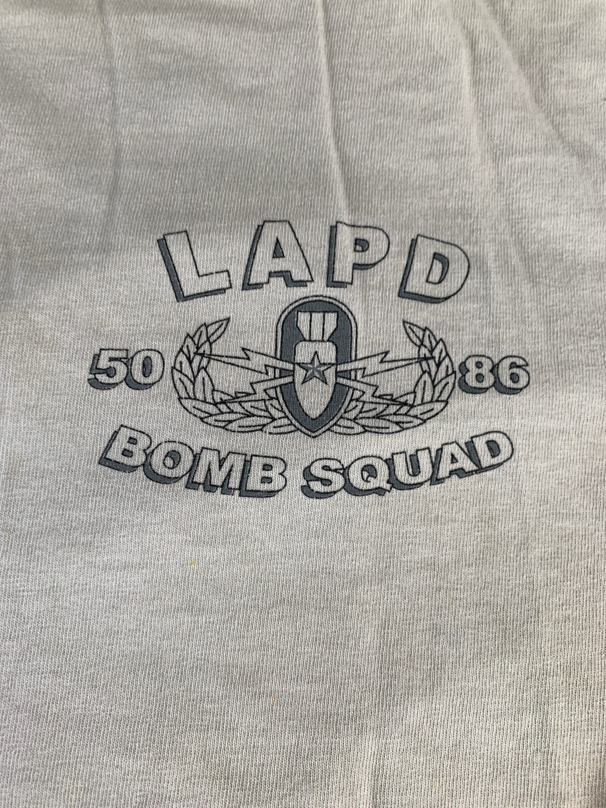 Vintage LAPD Bomb Squad 50 86 Graphic T-Shirt Police Truck Tee White Single Stit