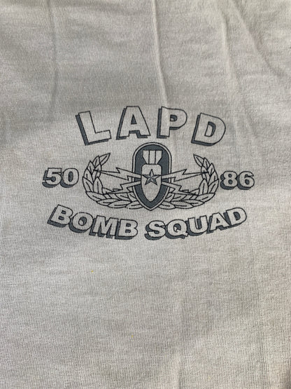 Vintage LAPD Bomb Squad 50 86 Graphic T-Shirt Police Truck Tee White Single Stit