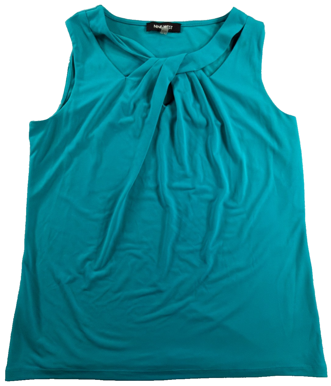 Nine West Sleeveless Twist Knot Front Top Teal Blue Scoop Neck Stretch Small