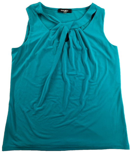 Nine West Sleeveless Twist Knot Front Top Teal Blue Scoop Neck Stretch Small