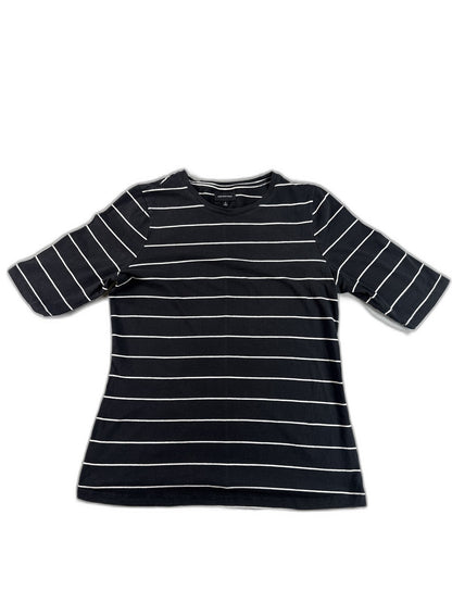 WHO WHAT WEAR Striped Tee Womens S Black Cotton Crewneck Short Sleeve Slim Fit