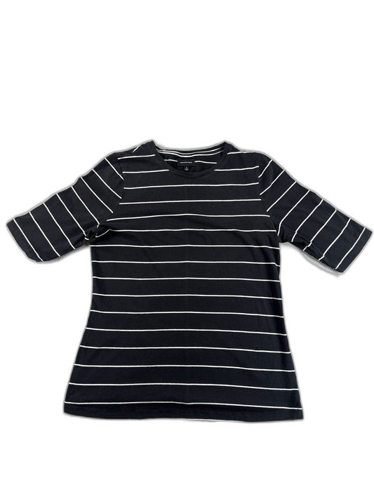 WHO WHAT WEAR Striped Tee Womens S Black Cotton Crewneck Short Sleeve Slim Fit