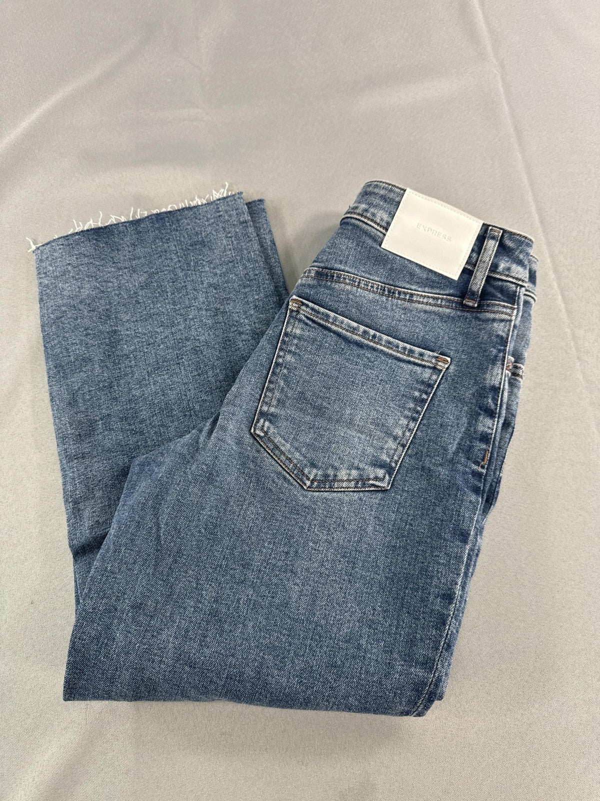 Express Womens Jeans Size 0 Short Blue High Rise Relaxed Straight Distressed 13