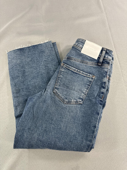 Express Womens Jeans Size 0 Short Blue High Rise Relaxed Straight Distressed 13
