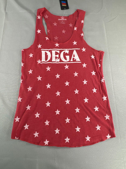 NASCAR Dega Shirt Womens XL Red Star Pattern Racerback Tank Top Graphic Tee