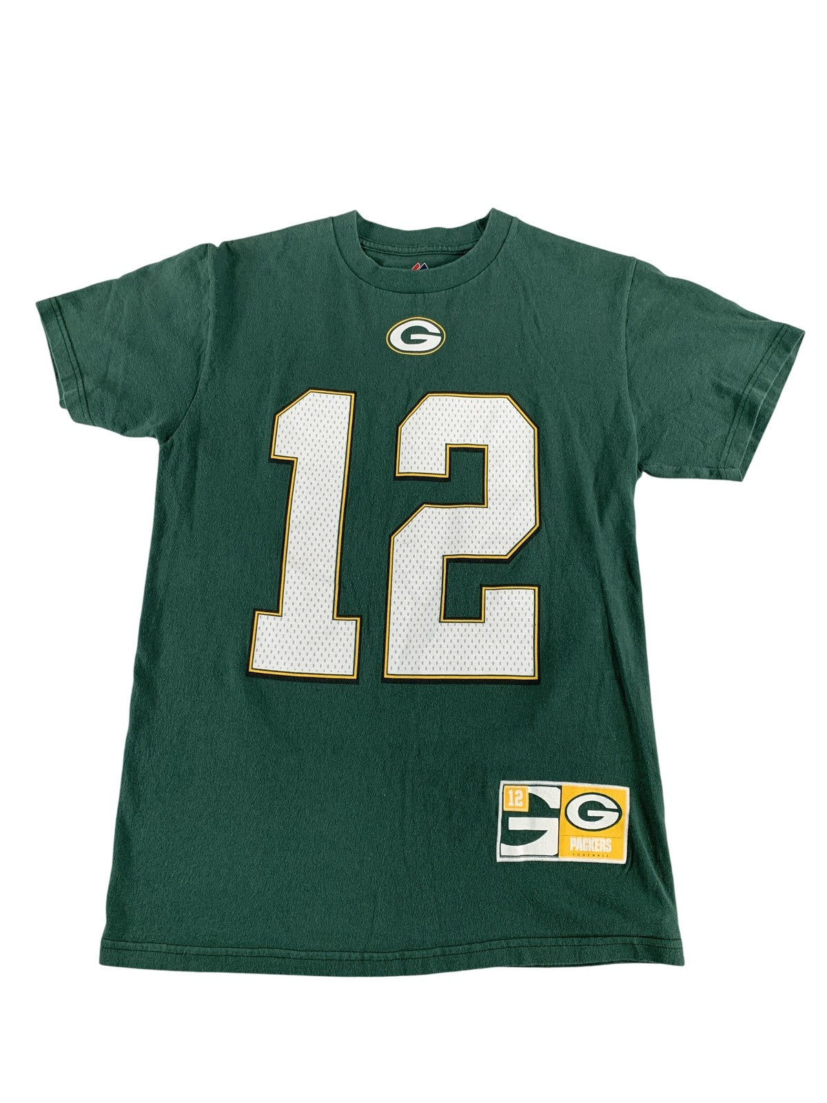 Green Bay Packers Shirt Mens Small Green NFL Football 12 Rodgers Majestic Tee