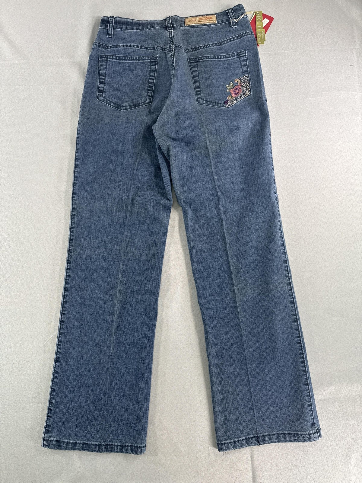 Ke Li Mei Jeans Womens Size 30 Blue Embroidered Floral Straight Leg Denim Pants