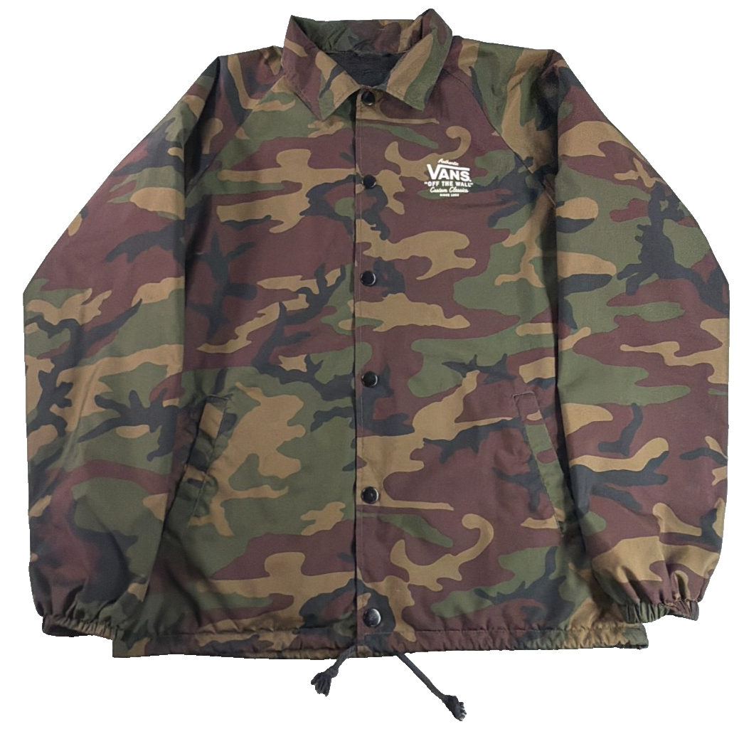 Vans Torrey Coach Jacket Mens Small Woodland Camo Windbreaker Snap Off The Wall