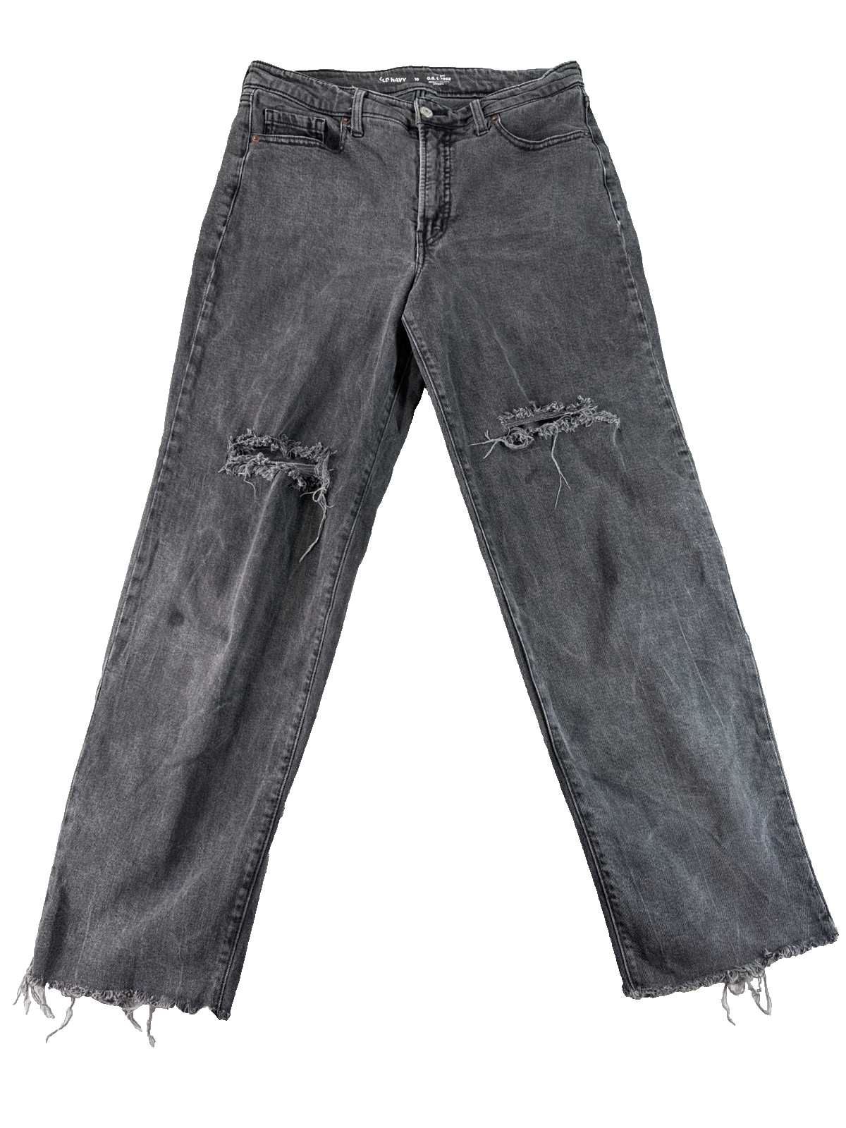 Old Navy O.G. Loose Black Gray Distressed Jeans Cropped Raw Hem Womens 10