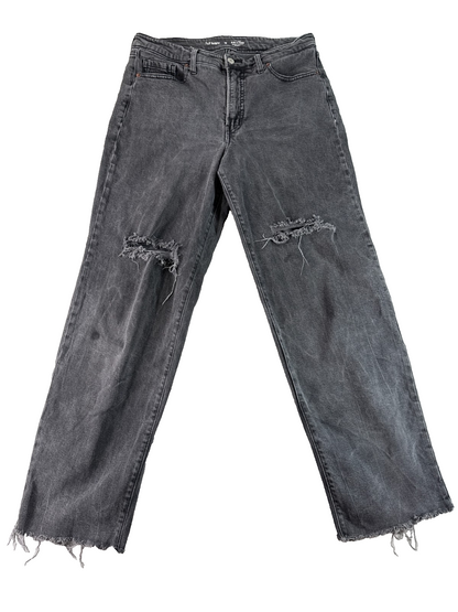 Old Navy O.G. Loose Black Gray Distressed Jeans Cropped Raw Hem Womens 10