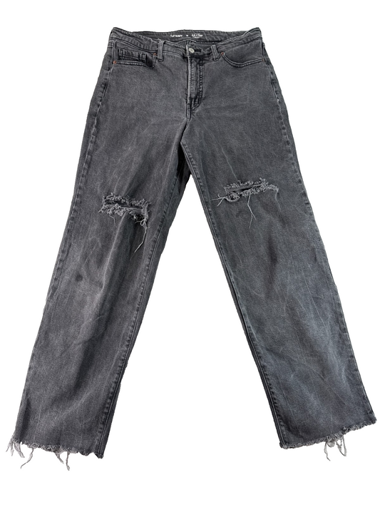 Old Navy O.G. Loose Black Gray Distressed Jeans Cropped Raw Hem Womens 10