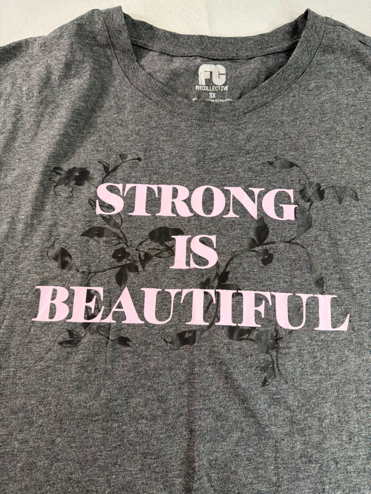 Strong Is Beautiful FitCollective Womens 3X Charcoal Gray Floral Graphic Tee