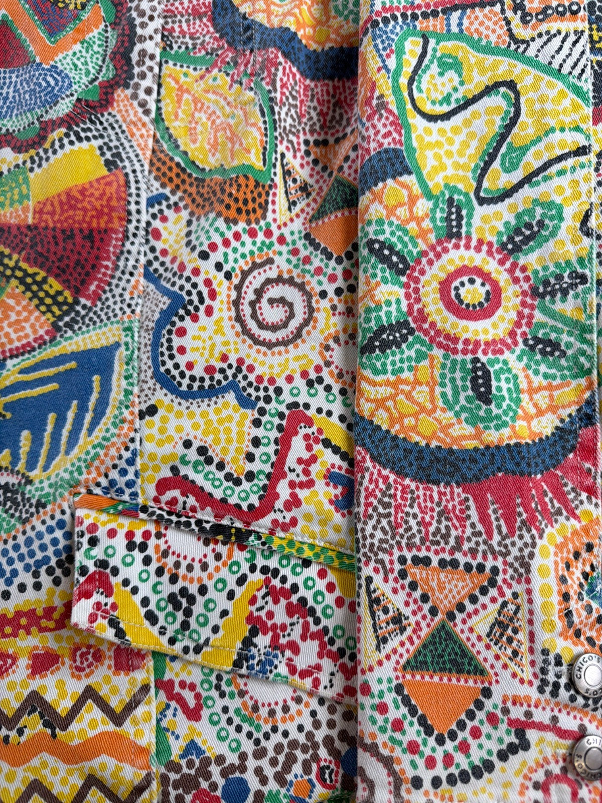 Chicos Abstract Boho Print Cotton Jacket Size 1 Medium Multicolor Button Front