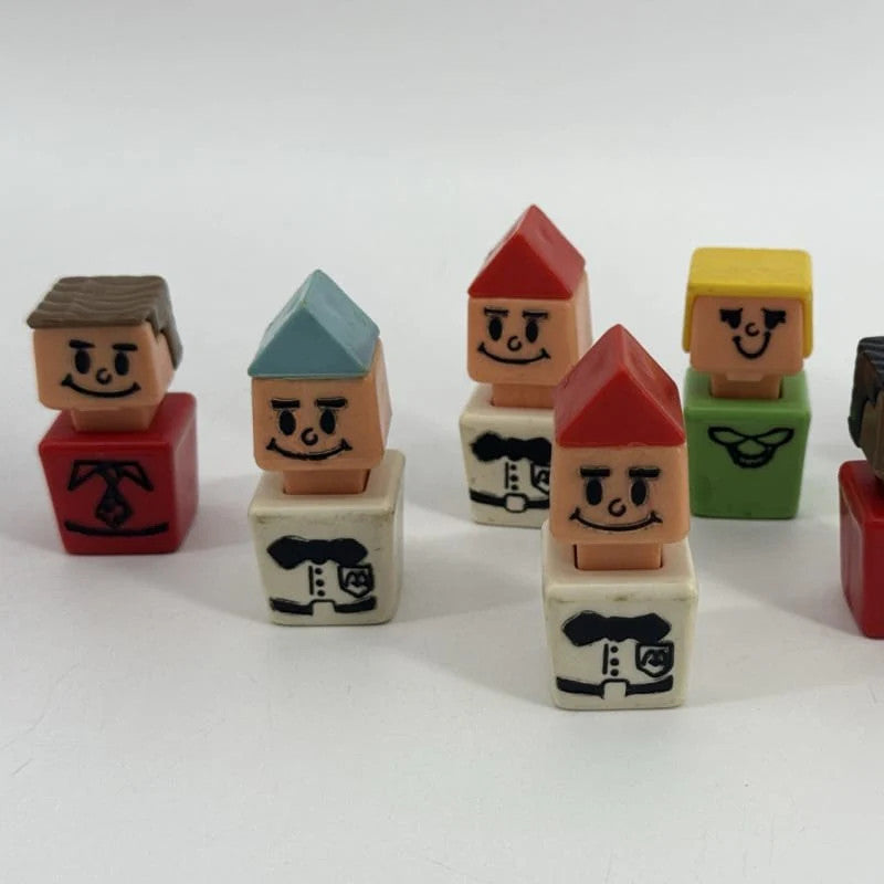 Playskool 1970s Blockhead Square Little People Lot of 7 7 Playskool Apparel NWT