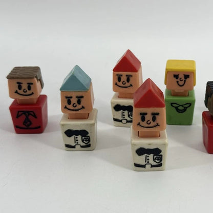 Playskool 1970s Blockhead Square Little People Lot of 7 7 Playskool Apparel NWT