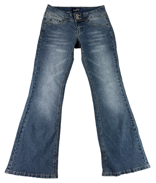 Angels Jeans Womens 5 Short Blue Flare Bootcut Stretch Low Rise Denim Pants