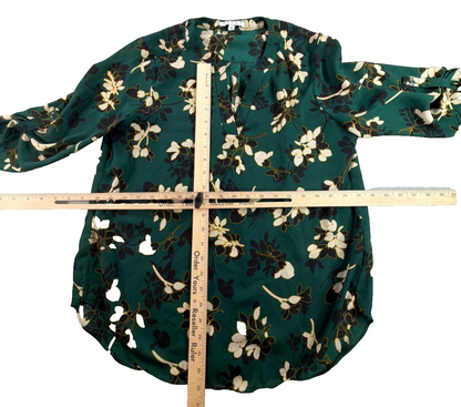 Chaus New York Floral Blouse Women Small Green Ivory 3/4 Sleeve V Neck Pullover
