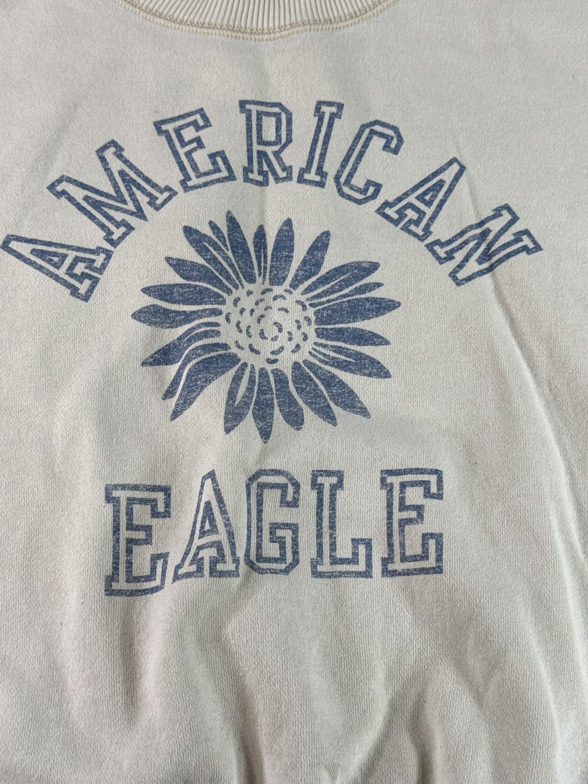 American Eagle Graphic Logo Crewneck XS Sweatshirt Beige Cotton Long Sleeve
