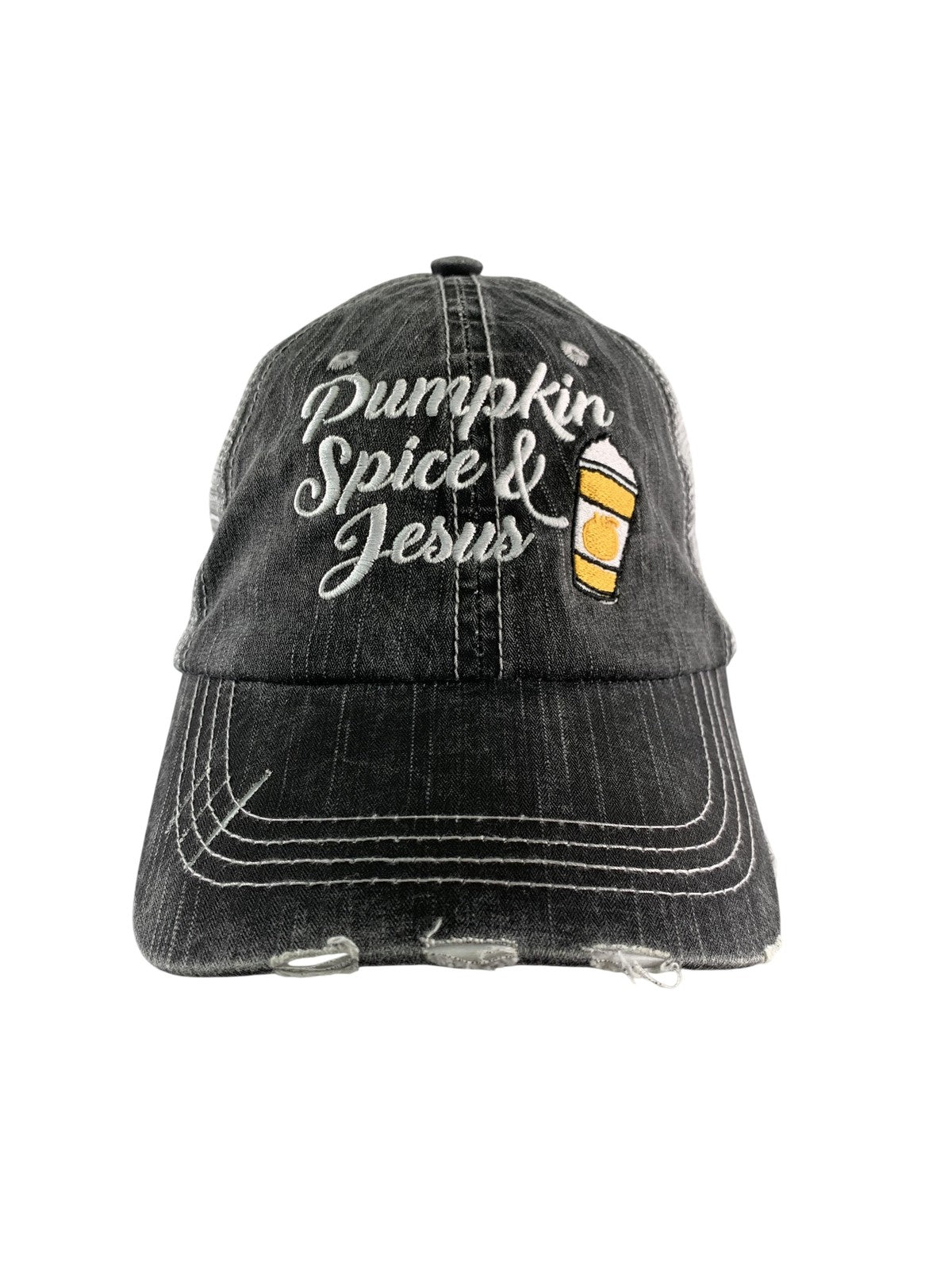 Pumpkin Spice & Jesus Hat Cap Strap Back Black Trucker Mesh Katydid Mens 65
