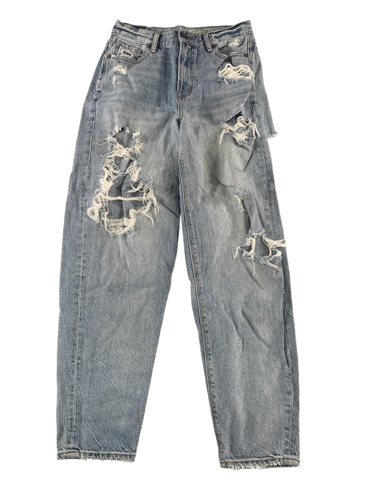American Eagle Jeans Womens 0 Blue Light Wash Relaxed Mom Jean Distressed Ripped
