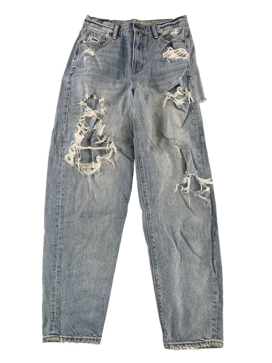 American Eagle Jeans Womens 0 Blue Light Wash Relaxed Mom Jean Distressed Ripped