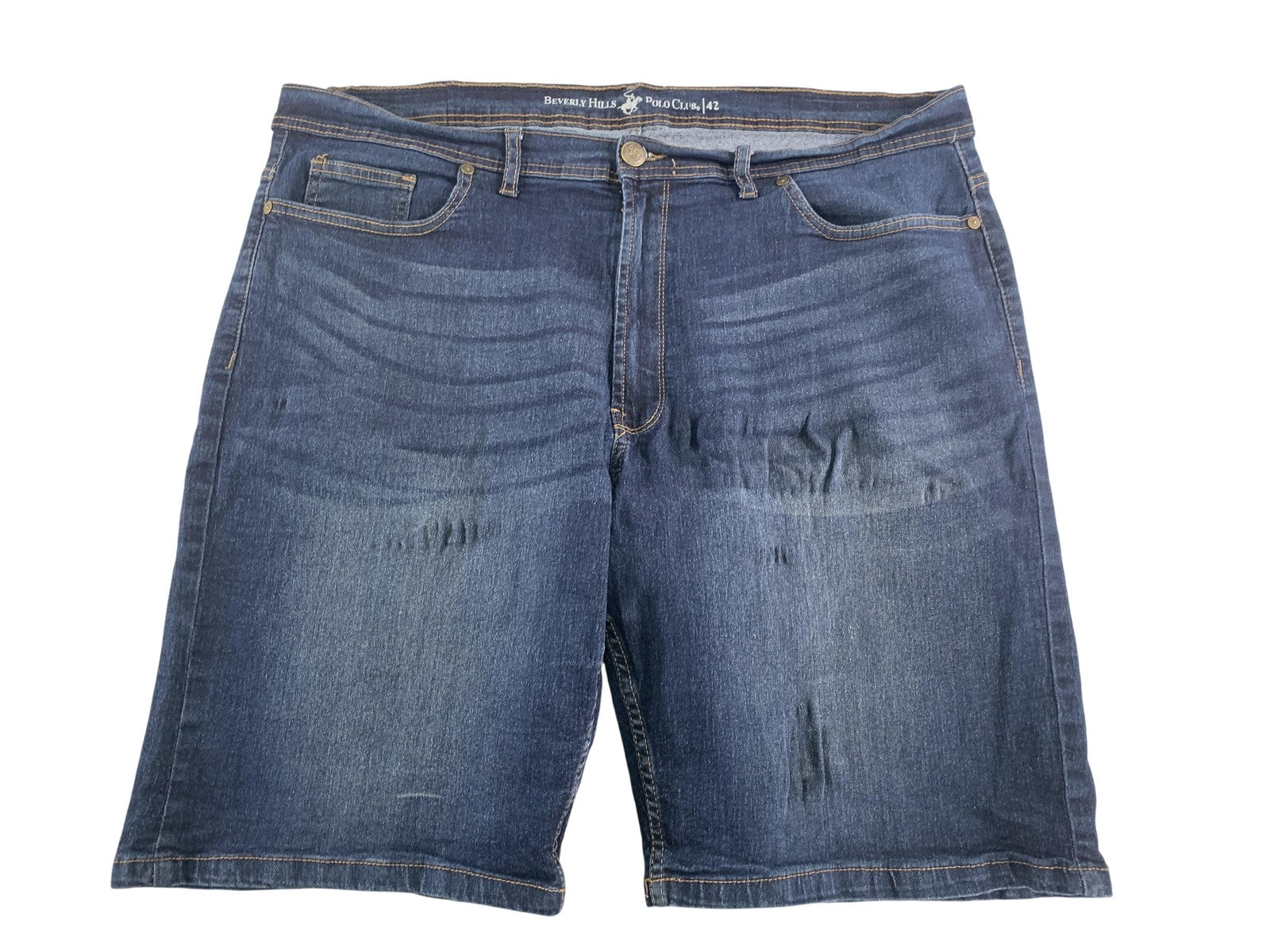 Beverly Hills Polo Club Shorts Mens 42 Blue Denim Relaxed Fit Distressed Casual